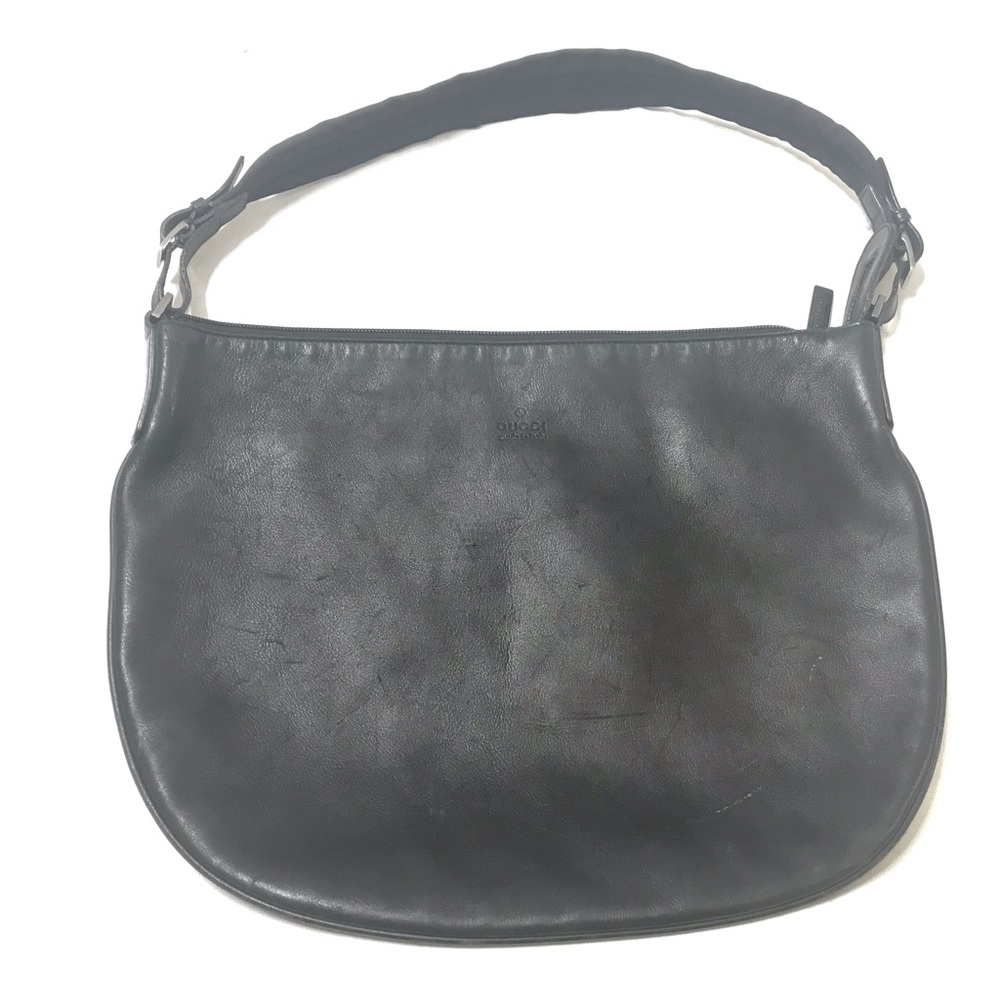GUCCI Hobo Shoulder Bag Hand Bag Leather Black Half moon Round Luxury Authentic